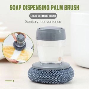 Kitchen Soap Dispensing Palm Brush Washing Liquid Dish Brush Soap Pot Utensils with Dispenser bathroom cleaning tools