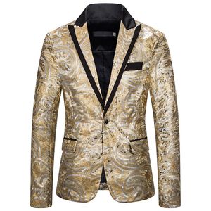 Ternos masculinos Brazers Luclesam Homens Lantejoulas Blazer Festa Festa Shine Perfurado Collar Pierced Um Botão Terno Jacket Fase Desempenho Costumes Disco