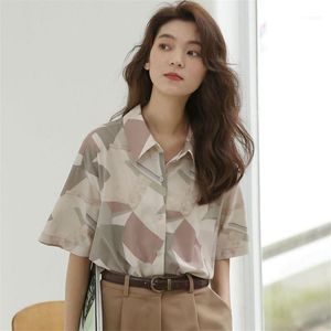 Women Blouse Summer Loose Chiffon Geometric Print Short Sleeve Shirt Ladies Plus Size Tops Blusas Mujer 2022 Women's Blouses & Shirts
