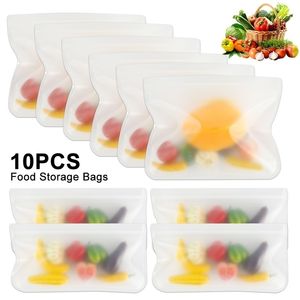 10st återanvändbara förvaringspåsar zip lås läcktät containerväska för lunch snacks smörgås frukt frys frys kök mat y200429