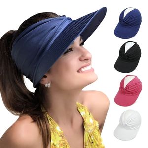 Chapéu grande da borda para mulheres ao ar livre Hollow Hollow Open Top Cap Adult Sun Protection Visor Seaside Travel Beach Hat 220627