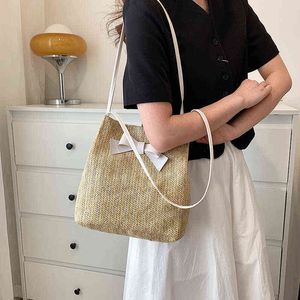 Summer Large Capacity Bag Women Simple Shoulder Bag Fashion Straw Woven Portable Women's Tote 220616