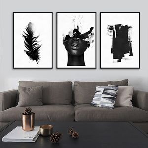 Modern Abstrakt Canvas Målning Svartvit Konst Posters Fjäderbilder Skriver ut Nordic Wall Decor Paintings för vardagsrum