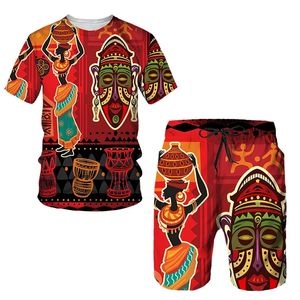 Est African Print Women S Men S T Shirts 세트 아프리카 Dashiki Mens Tracksuit Vintage Tops Sport 및 Leisure Summer Male Suit 220719