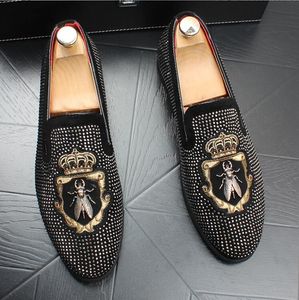 Designer-Fashion Brand Casual Formal Shoes Men Black Genuine Leather Tassel Men Wedding Shoes Gold Metallic Mens Studded Loafers size:37-44