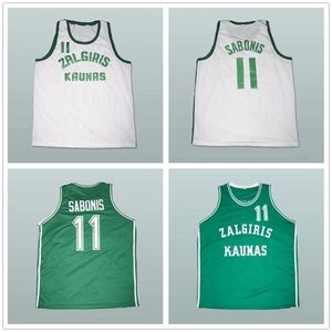 Nikivip Team Litvania Zalgiris Kaunas Arvydas Sabonis #11 Yeşil Beyaz Retro Basketbol Forması Erkekler Dikişli Özel Numaralar YUF tarafından satılan Özel Numaralar