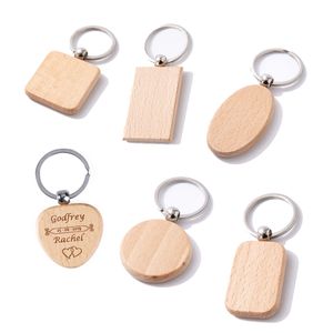 Beech Wood Keychain Pendant Bank Carving DIY Keychains Luggage Decoration Key Ring Buckle Creative Birthday Gift