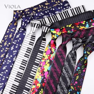 Musikanmärkningar Piano Keys Guitar Printed Neck Tie 5cm Slim Men Kids Polyester Skinny Party Tuxedo Parent-Child Accessory