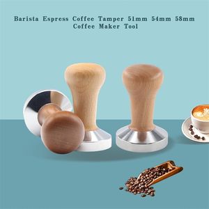 Pressão calibrada Violadeira maçaneta de madeira Café pó Hammer Ripple Espresso Barista Ferramentas 51mm 5m 58mm 210309