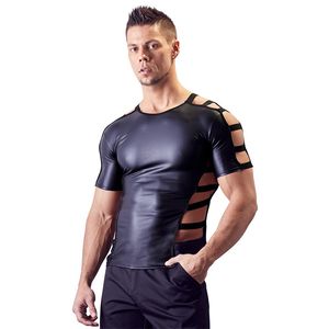 Herr t-shirts underkläder sexig topp learher catsuit ihåliga ut singlet topp tankar bodysuits pu läder scen klubbkläder