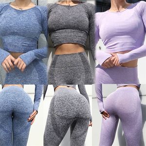 Tuta femminile Set da 2 pezzi Donna Set da yoga fitness senza cuciture Tuta sportiva Vita alta Leggings da allenamento da corsa Camicia da allenamento per palestra 220517