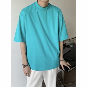 T-shirt da uomo T-shirt a maniche corte in cotone estivo T-shirt da uomo casual a 5 colori con colletto alla coreana T-shirt da uomo allentata coreana da uomo M