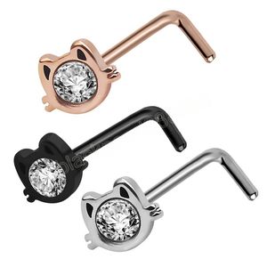 Zircon Gem L-Forma Nariz Studs Piercing Brinco Anodizado Rose Gold Steel Neol Anel Prong Cz Loba Jóias Corpo