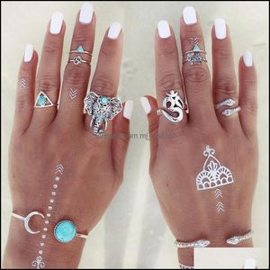 Band Rings Jewelry Fashion 8pcs /Set Boho Retro Finger Knuckle Слон Снейк бирюзовый