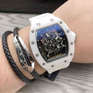 Business Leisure Richa Watch RM055 Multifunktionella automatiska mekaniska Milles White Ceramic Tape Men's