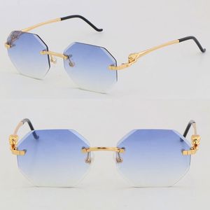 Ny modelldesigner Diamond Cut Lens Metal Rimless Square Solglasögon kvinnors solglasögon ram 18k guld man och kvinnlig mode adumbral storlek 55-20-140mm