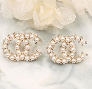 22ss Design Classic Double Stud Long Dangle Drop Earrings Pearl Crystal Rhinestone Wedding Party Jewelry Accessories