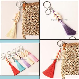 Key Rings Jewelry Custom 1Pc Boho Style Colorf Keychain Shandmade Shell With Long Tassel Alloy Keyring For Women Girl Bag Dhr2P