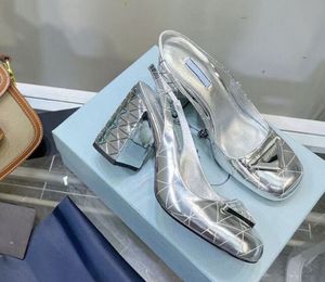 Ultimi sandali con tacco alto da donna in argento a specchio stile sandalo con design a testa tonda suola in pelle taglia 34-41