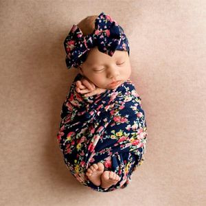 2022 Newborn Baby Swaddle Blanket Bow Headband Or Hat 2 pcs Sleeping Bags Flower Rainbow Print Wrap INS Toddler Cartoon Sleep Sacks Shark Photography Prop 24 Styles