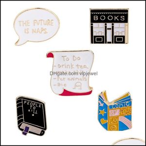 Spille Spille Gioielli Carino Smalto Libri Donna Uomo Libreria Bobina Cartone animato creativo Spille Distintivo per bambini Regalo di moda Consegna di goccia 2021 Q