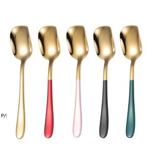 Stainless Steel Square Spoon Ice Cream Dessert Scoop Children Long Handle Milk Stirring Spoons Kitchen Restaurant Scoops GCB15126