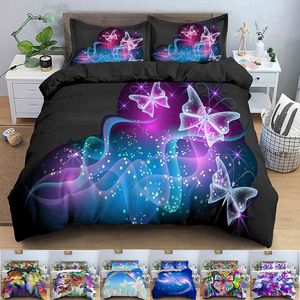 Edredones Nios Mädchen Prinzessin Quilt Kinder Kinderbett Bettbezug Set Kissenbezug Galaxy Butterfly Bettwäsche für Baby