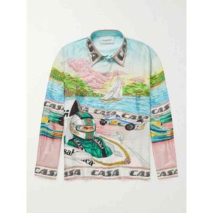 Casablanca Impresso carro de corrida Twill camisa de seda masculina 2021 novo luxo negócios casuais camisas clássicas de grife