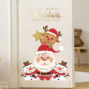 2022 Nyårsklistermärken Santa Claus Snowman Wall Stickers julhem dekoration dörr glas fönster klistermärken rum dekor dekaler