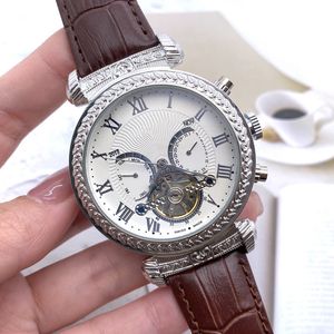 2023 Five stitches series tourbillon automatic mechanical watch 41 mm diameter high quality European luxury brand leather strap fashion carving flower shell cover