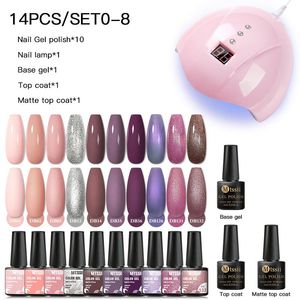 Nagelkonstsatser MTSSII 10st Gel Polish Set med UV -lamptork Naken Semi Permanent Hybrid Lack Base Top Coat Soak Off LED AR