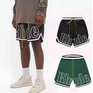 Men Women Casual Mesh Leather Embroidered Track Breathable 2022ss Rhude Elastic Waist Drawstring Shorts