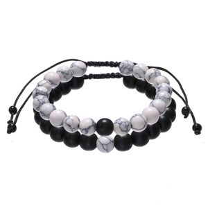 Braccialetti fascino 2pcs/set coppie a distanza maschile set di pietra naturale naturale bianca e nera ying yang bead bracciale gioielleria