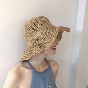 소녀 여름 접이식 모자 여성 버킷 모자 모자 여성 수제 밀짚 모자 여자 그늘 모자 빈티지 비치 모자