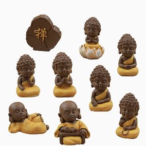9 st buddhistiska munkstaty mini figurrydning hantverk bonsai dekor miniatyr dollhus kaka dekoration diy tillbehör 201212