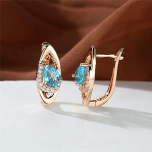 Stud Champagne Gold Color Wedding Earrings Pear Cut Aqua Blue Zircon Luxury Crystal Water Drop Stone For Women GiftStud