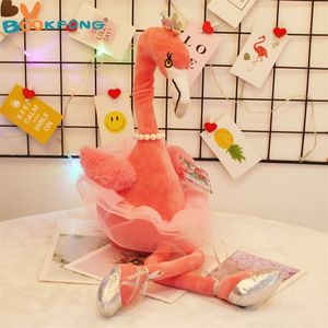 Brinquedo de pelúcia Flamingo elétrico de 30 cm cantando e dançando pássaro selvagem flamingo bicho de pelúcia estatueta divertida quebra-cabeça para crianças LJ201126