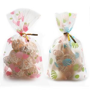 Geschenkverpackung 50 Stück rosa Pfirsich Kunststoff Süßigkeiten Taschen Muschel Seestern Kekse Verpackung für Babyparty Geburtstag Gefälligkeiten VerpackungGeschenk