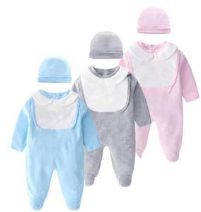 PCS Newborn 3 Baby Rompers Set Onesies with Cap Bibs Cotton Jumpsuit Outfit Jumpsuits Toddler