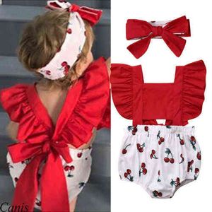 New Newborn Baby Girls Cotton Ruffle Pagliaccetto Big Bow Body Sunsuit Tuta Outfit con fascia 0-18 M Soft And Skin-Friendly G220521