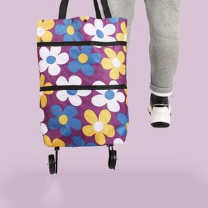 Shopping Bags Folding Trolley Pull Cart Bag With Wheels Foldable Grocery Food Organizer Vegetables CarrierShopping