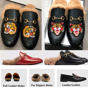 Moda Muller Futro Kapcie Kobiety Prawdziwej Skóry Mules Płaskie Mules Buty Metalowe Łańcuch Casual Mules Mieszkania Nowe Style Z Pudełkiem No14