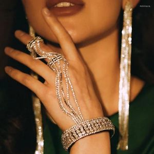 Bangle Stonefans Sparkly Rhinestone Chain Link Finger Ring For Women Luxury Slave Hand Chains Bracelet Arm Around Prom Jewelry Melv22