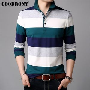 COODRONY T-shirt a maniche lunghe da uomo a righe Casual Streetwear T-shirt T-shirt in cotone morbido Homme T-shirt con colletto per la sera 95012 201116