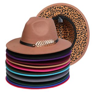 Leopard Fedora Chapéus Mulheres Homens Chapéu de Feltro Mulher Fedoras Homem Jazz Cartola Feminina Masculino Aba Larga Boné Moda Primavera Outono Inverno Bonés Atacado 12 cores