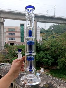 17 inç kalınlığında cam su bong nargile ile çift ağaç perc dişi 18mm sigara boruları