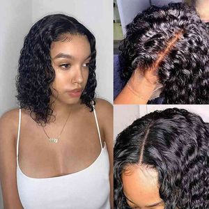 Deep Wave Lace Frontal Human Hair Wig Wigs Short Wigs for Women Curly Brazilian T Part Remy pré puxado x1