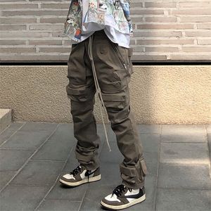 High Street wielonośnik wielofunkcja sznurka Męska prosta klimat Style Ogółewne spodni ładunkowy Hip Hop Loose Worbgy Spodni 220621