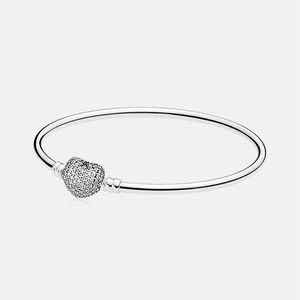 Fine jewelry Authentic Sterling Silver Bead Fit Pandora Charm Bracelets Pave Heart Clasp Bangle Bracelet Safety Chain Pendant r