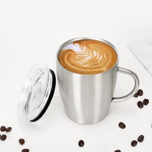 12oz/350 ml dubbel vägg matkvalitet kaffemugg rostfritt stål ölmugg med handtag vattenflaska bärbara drickande tumlar